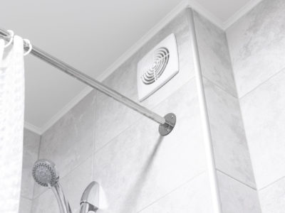 Bathroom ventilation fan in a shower toprevent condensation.