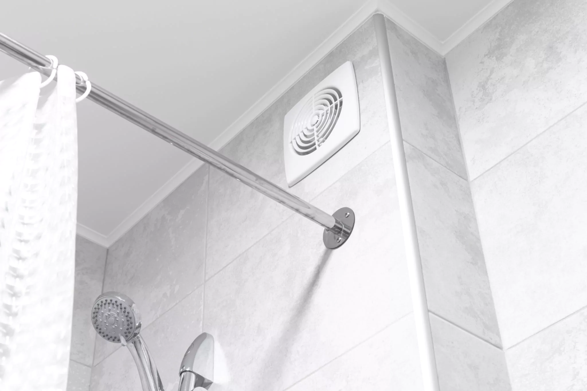 Bathroom ventilation fan in a shower