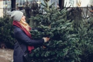 Woman picking out a great Christmas tree