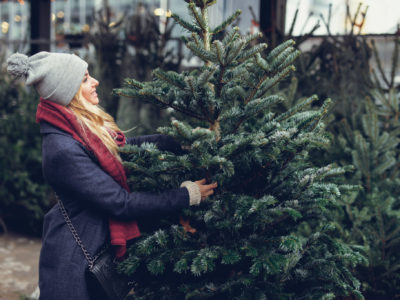 Woman picking out a great Christmas tree