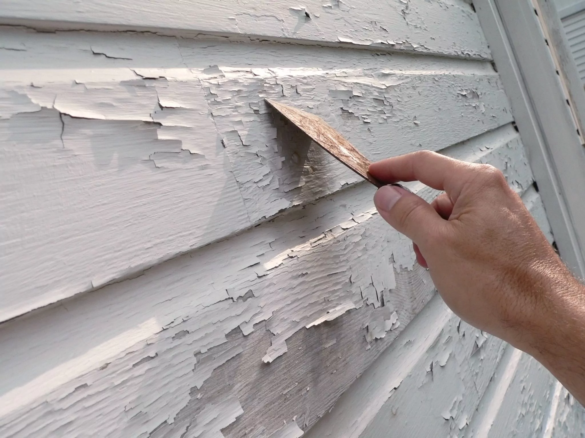 When starting a house painting project, it's important to remove loose paint.