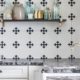 kitchen tile backsplash, black and white tile pattern