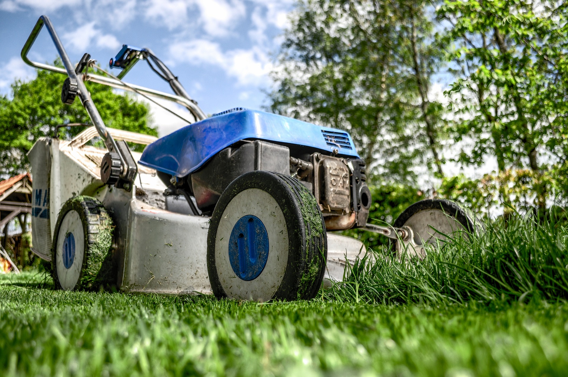 Lawnmower cutting grass