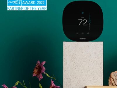 Ecobee3 smart thermostat offers remote sensors for even room temperature distribution.