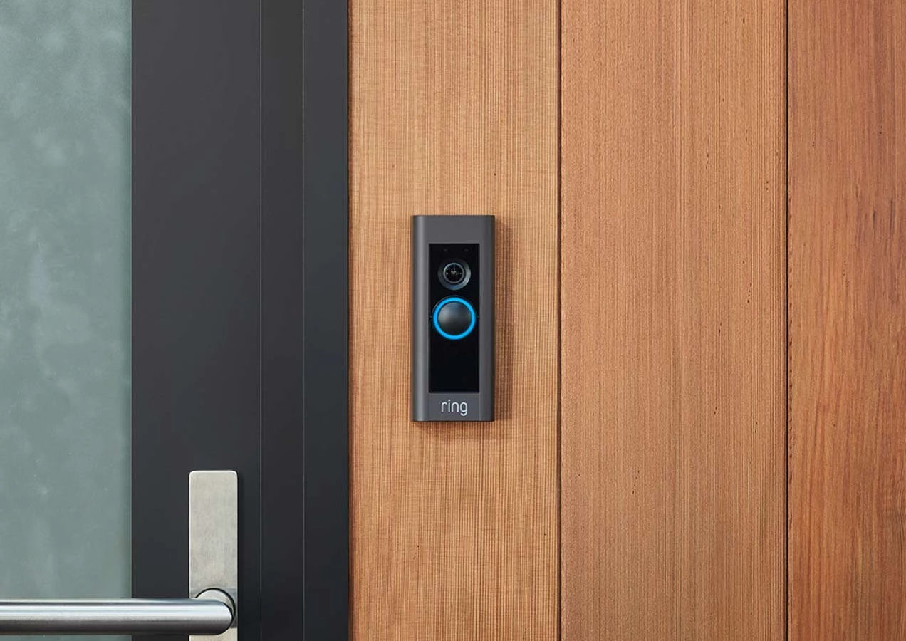 Video door bell in wood door