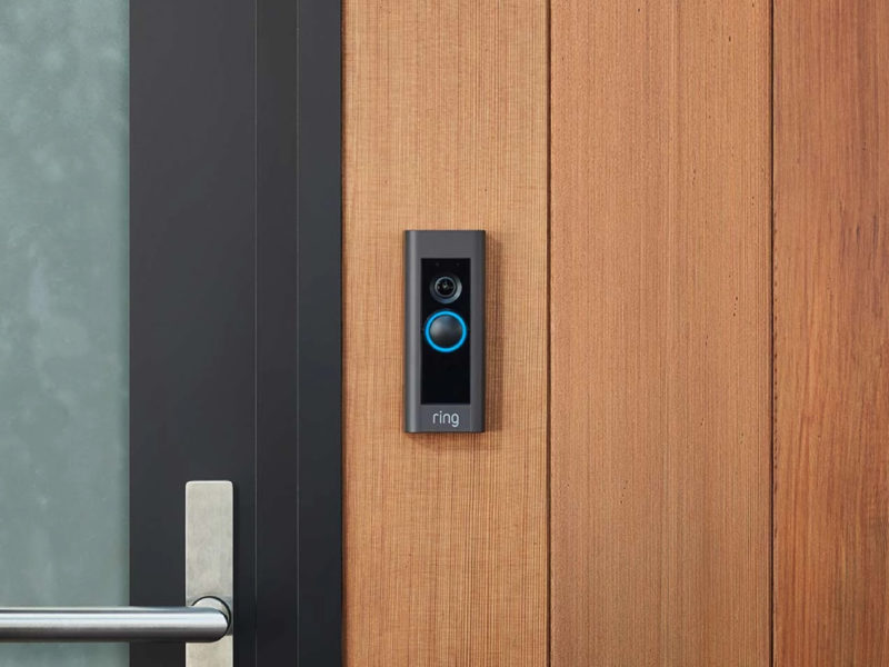 Video door bell in wood door
