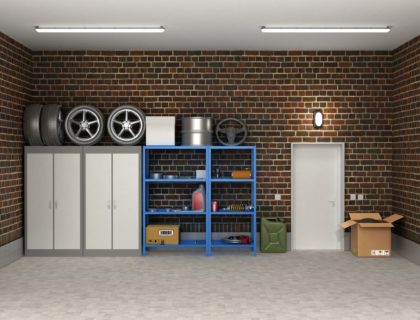 The Interior Suburban Garage With Wheels And Boxes The Interior Suburban Garage With Wheels And Boxes