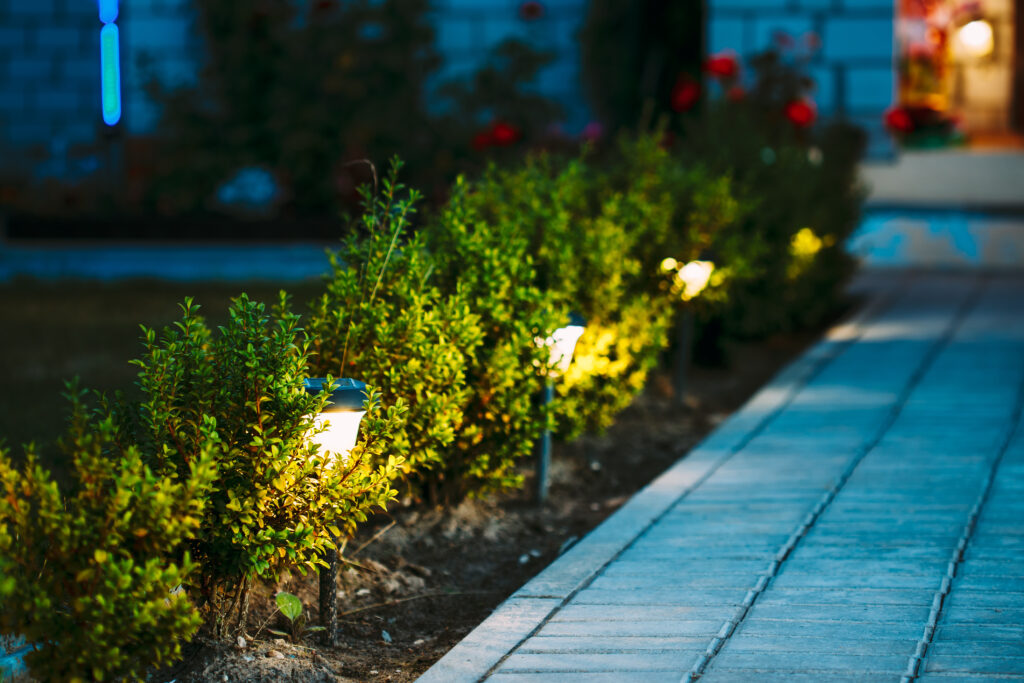 Energy-Saving Solar Powered Lanterns Along Path