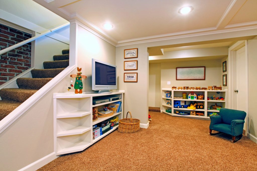 Basement floor and playroom