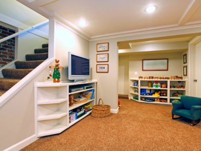 Basement floor and playroom