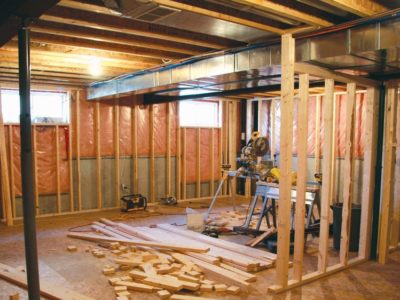 Basement framed wall for finishing