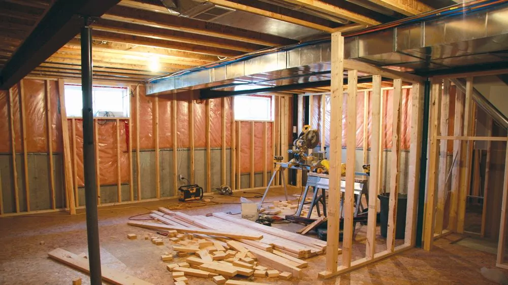 Basement framed wall for finishing