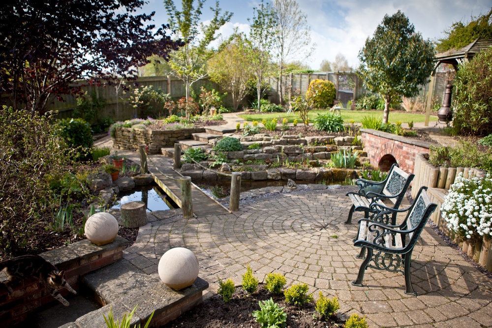 Paver brick patio in backyard