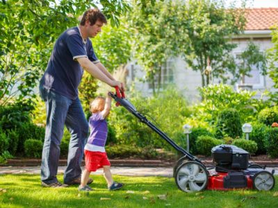 Man mowing grass