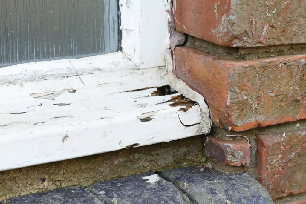 Rotten old wooden window