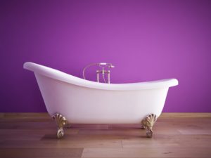 Painted accent wall in a bath