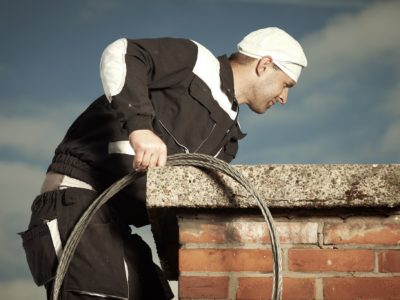 Chimney cleaning at work