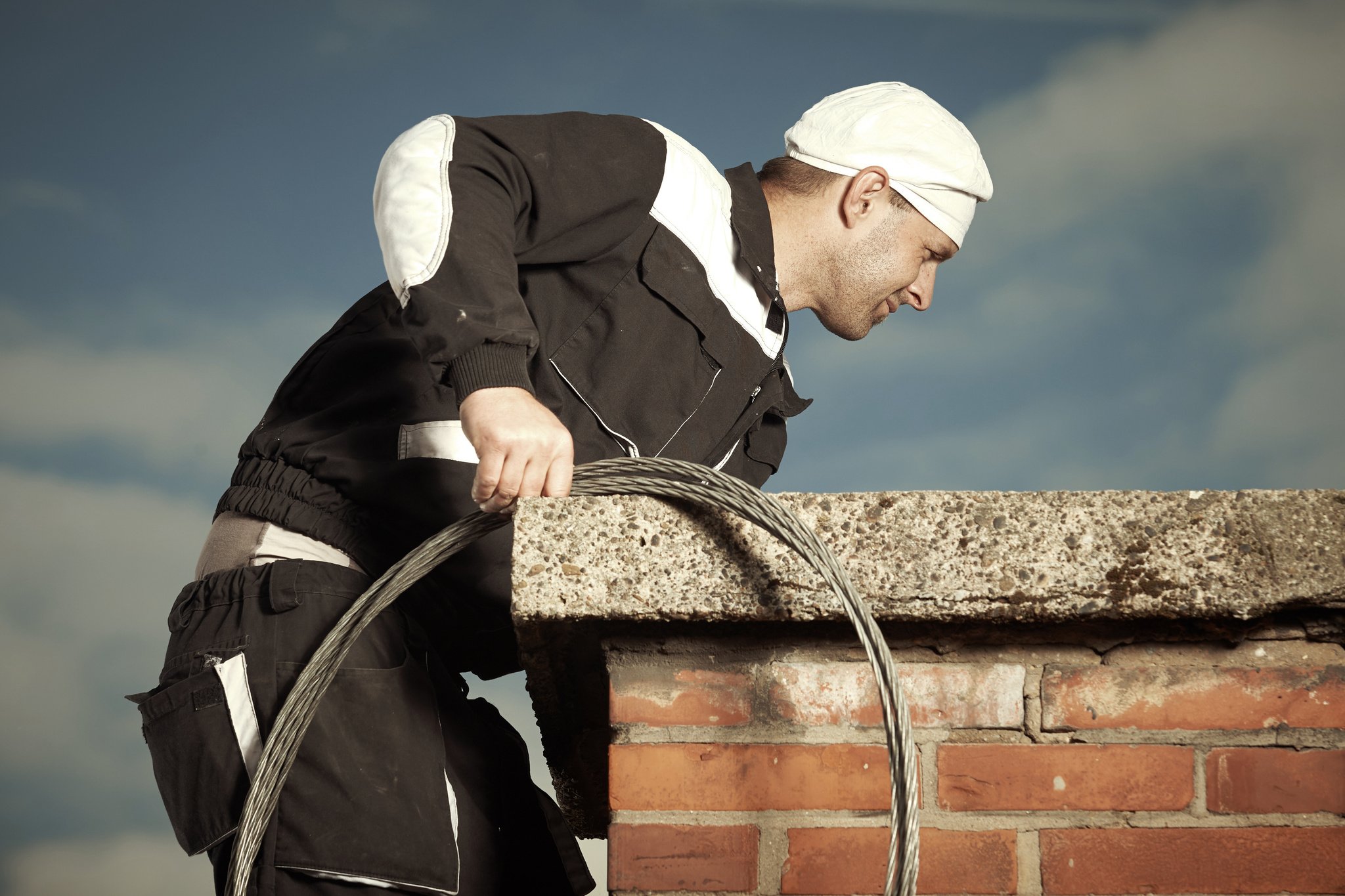 Chimney cleaning at work