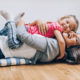 mom, child, hardwood floor