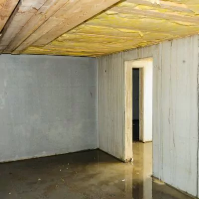 Basement with a wet floor