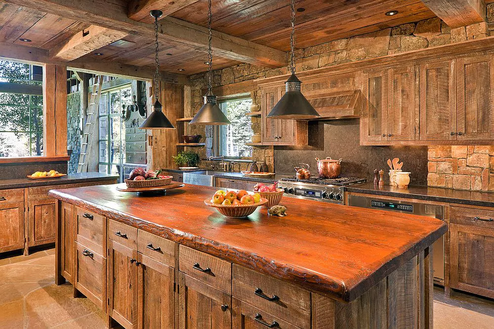 Rustic wood kitchen wall