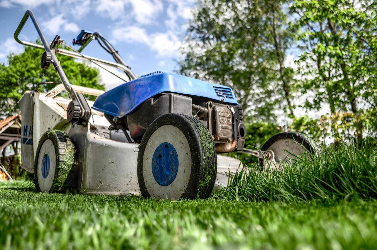 Lawn mower cutting grass