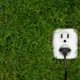 Electric outlet surrounded by green grass