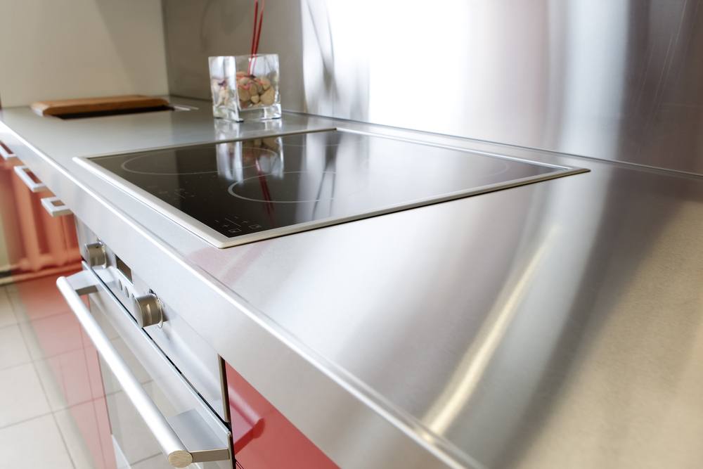 Stainless steel countertop in an eco-friendly kitchen