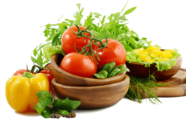 Wood bowls with fresh vegetables