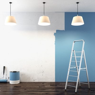Blue painted walls with ladder