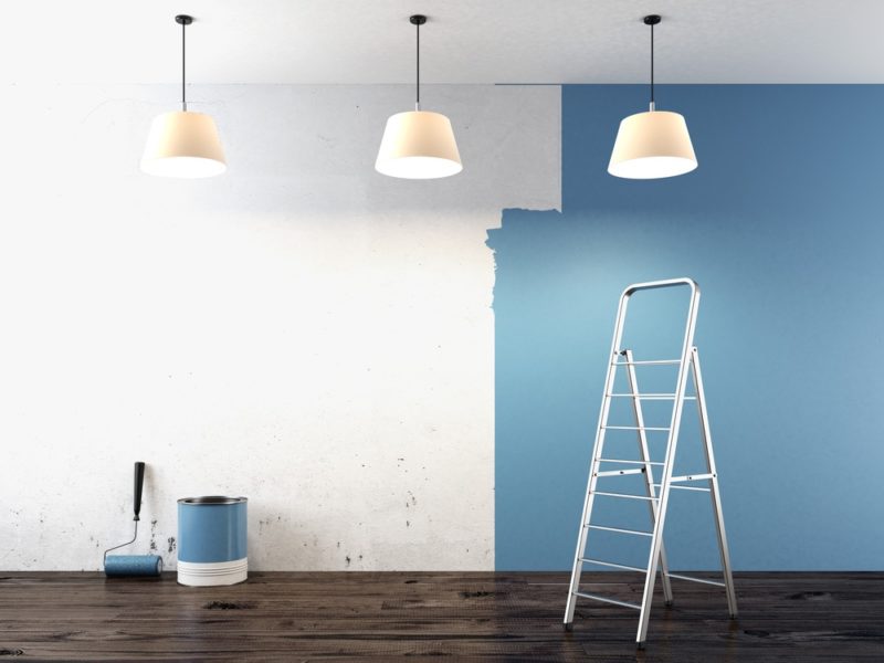 Blue painted walls with ladder