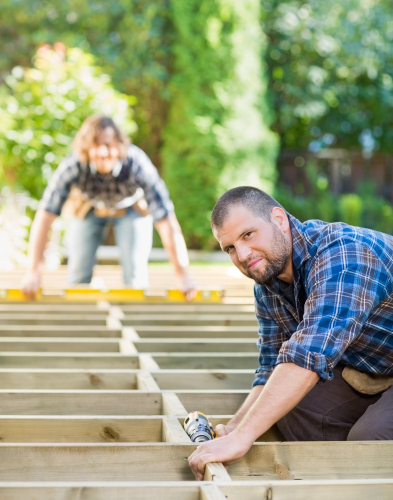 Wood deck being constructed