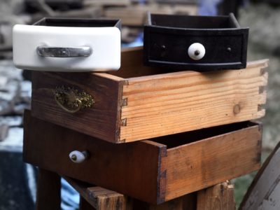 Old wood and metal drawers