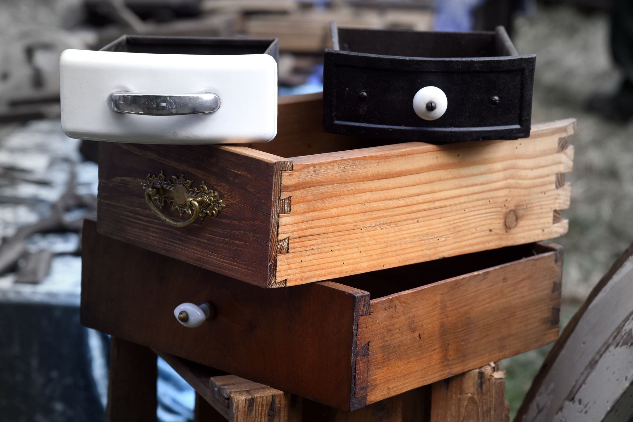 Old wood and metal drawers