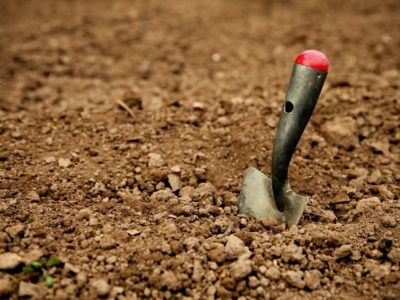 Gardening spade in dirt