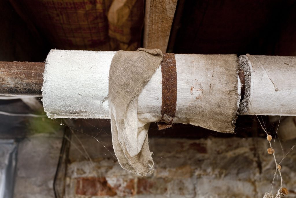 Heating pipe wrapped with toxic asbestos