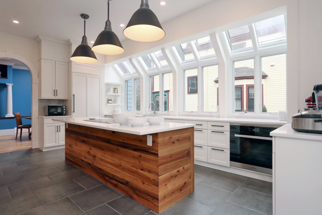 modern kitchen with bright windows