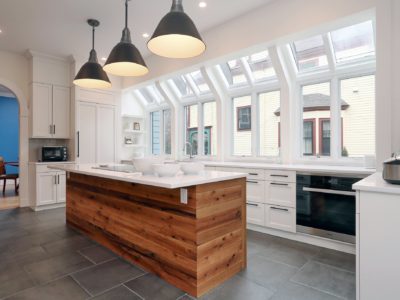 modern kitchen with bright windows