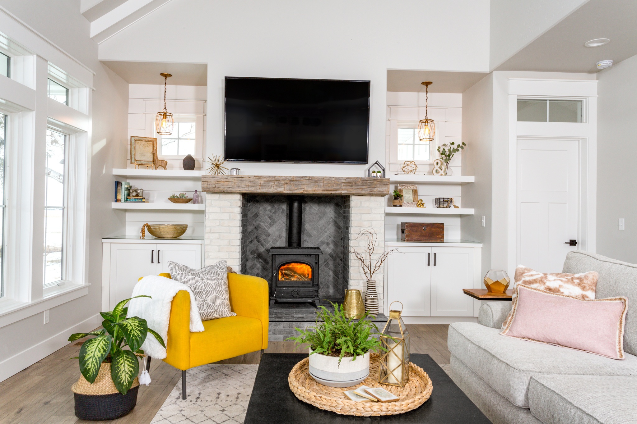 A family room in a modern farmhouse.