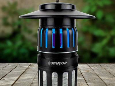 DynaTrap mosquito trap on wood deck