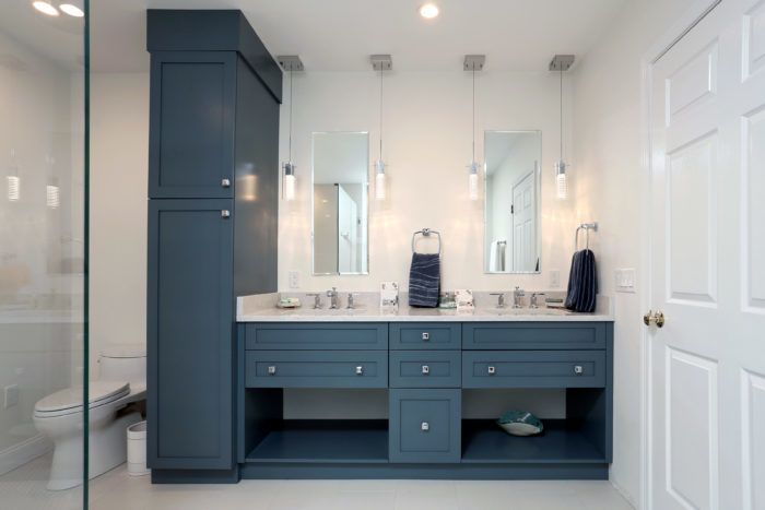 Master bath with painted vanity cabinets