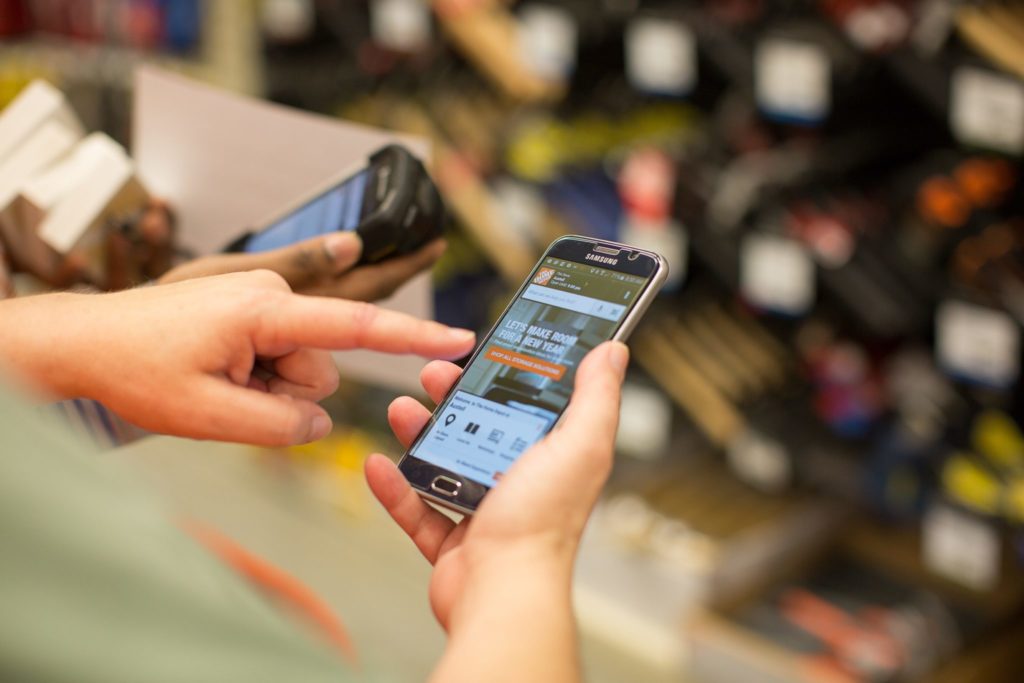 Shopper in Home Depot  using app