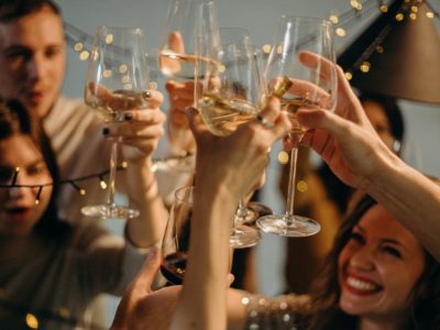 Group at party toasting