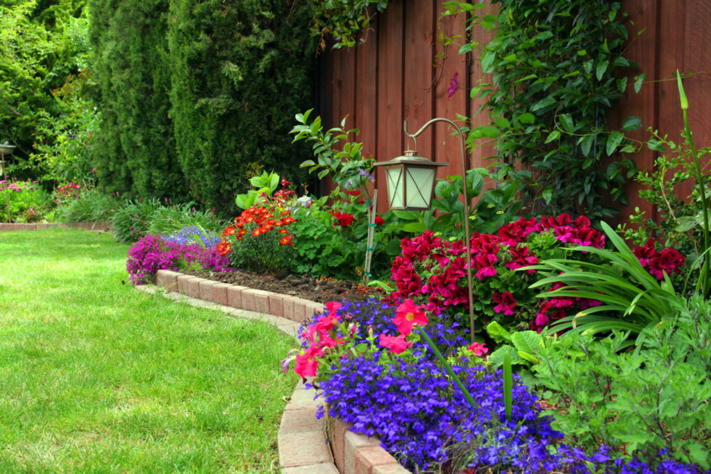 Brick landscape edging around house