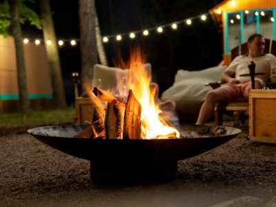 Cast iron fire pit on beach