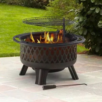 Hampton Bay Piedmont 30 in. Steel Fire Pit in Black with Poker Lifestyle