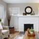 Living room with a brick fireplace