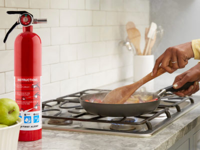 Fire extinguisher in kitchen