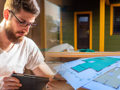 Man reviews plans for a new home build