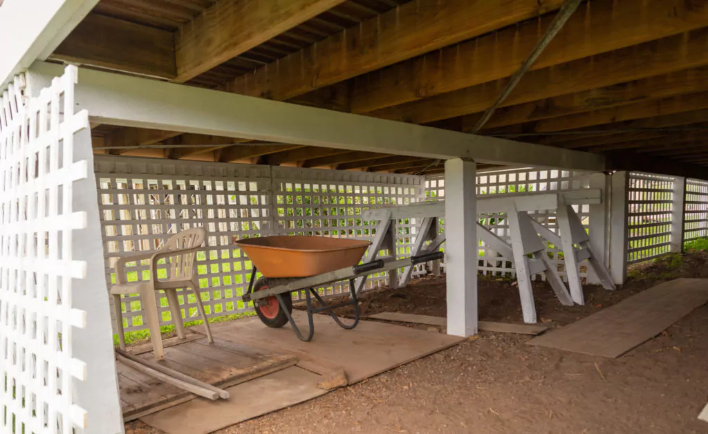 Storage under a deck cover with lattice